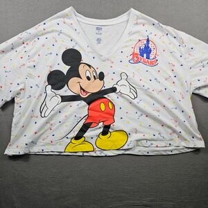 Disney World Vault Mickey Confetti Shirt Crop Top Womens 2X 15 Years Retro